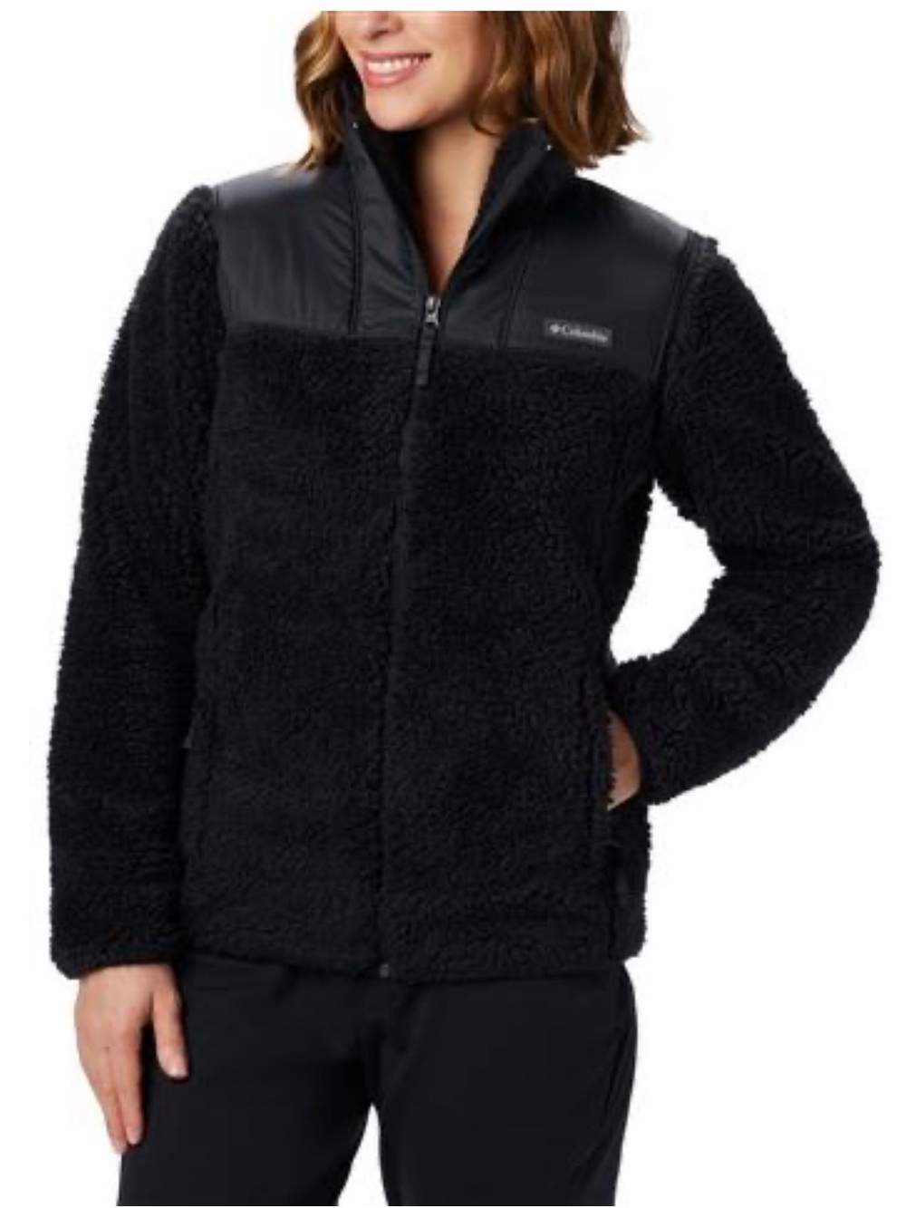 Columbia Interpass Full Zip Black Fleece with Smooth Woven Shoulder Panel L